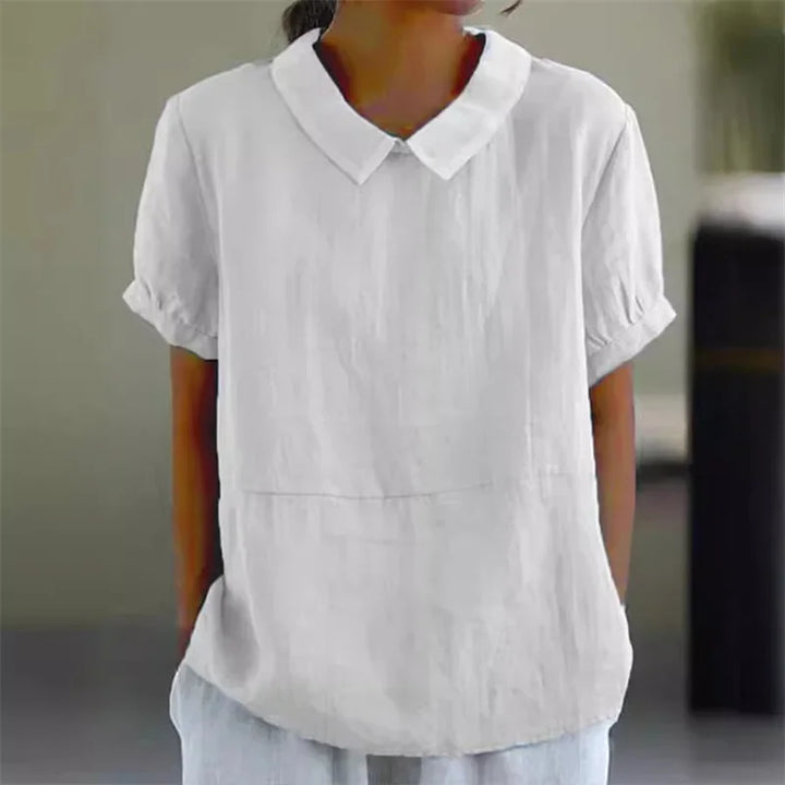 Mune Fashion | Comfortable Cotton Linen Blouse with Peter Pan Collar
