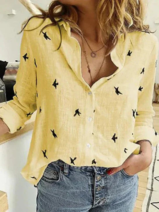 Elegant, casual women's shirt with long sleeves made of cotton