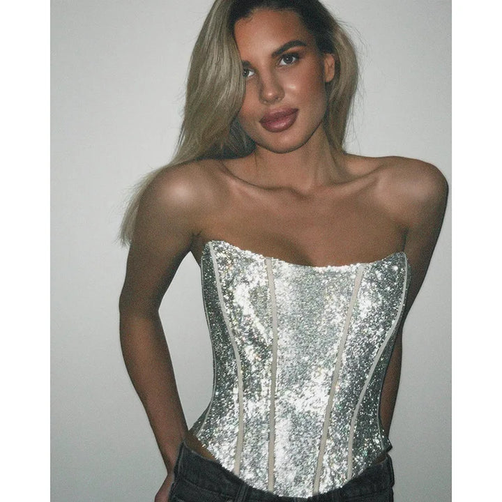 Mune Fashion | Corset Strapless Glitter Top