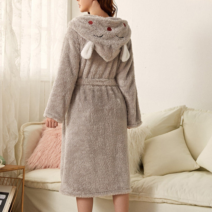 Mune | Casual Autumn Thick Flannel Hooded Bathrobe for Women