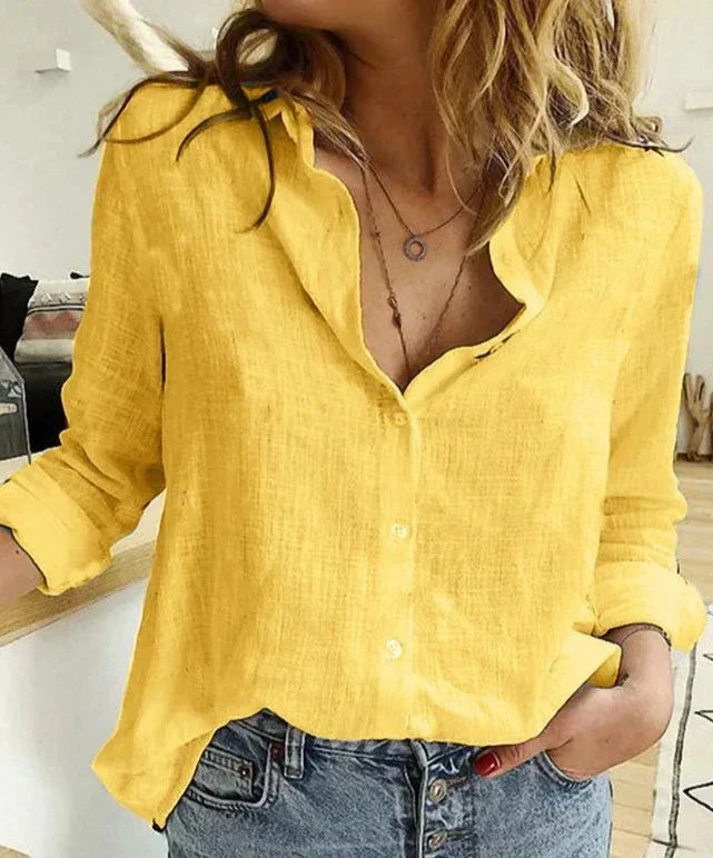 Elegant, casual women's shirt with long sleeves made of cotton