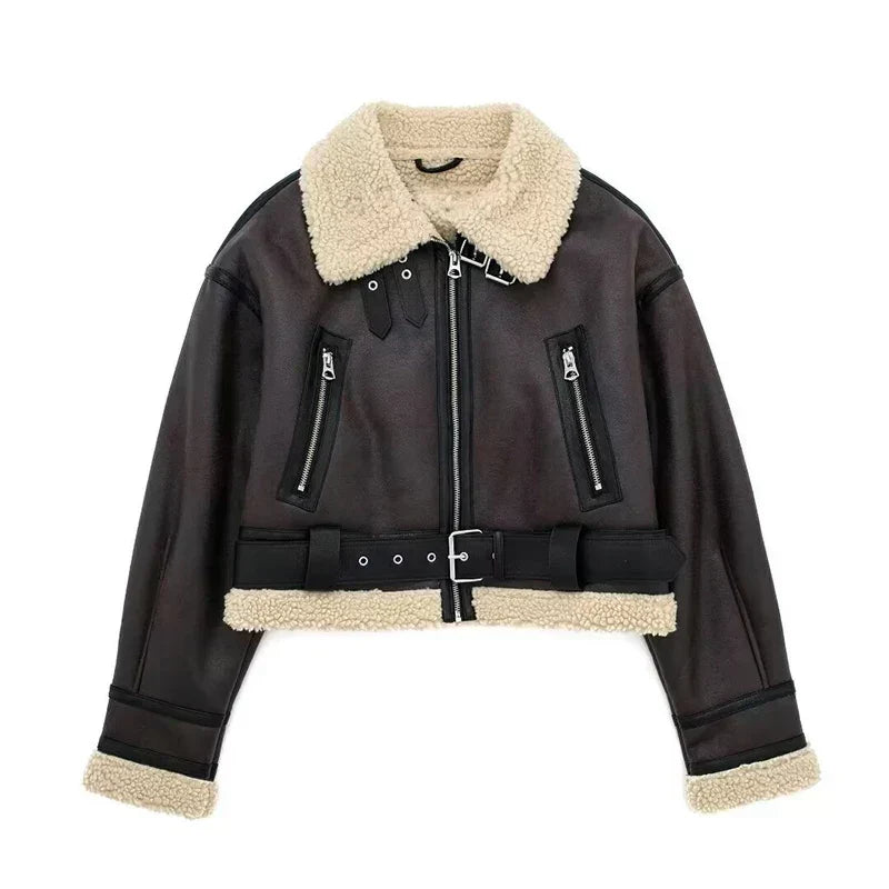 Mune | Sheepskin Jacket - Short Model - Oversized Fit - Warm Wool Lining - Zip Closure
