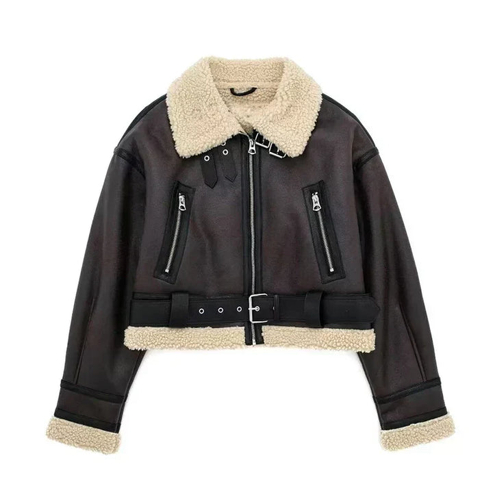 Mune | Sheepskin Jacket - Short Model - Oversized Fit - Warm Wool Lining - Zip Closure