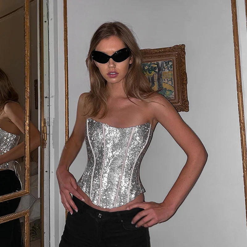 Mune Fashion | Corset Strapless Glitter Top
