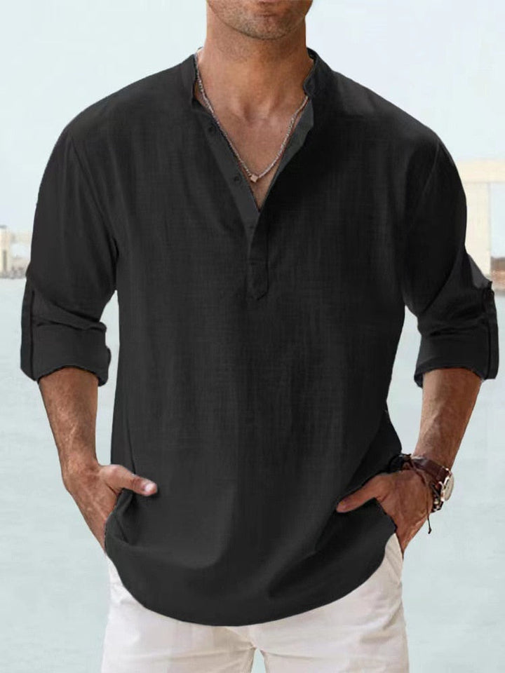 Men's Casual Shirt Long Sleeve with Stand Collar