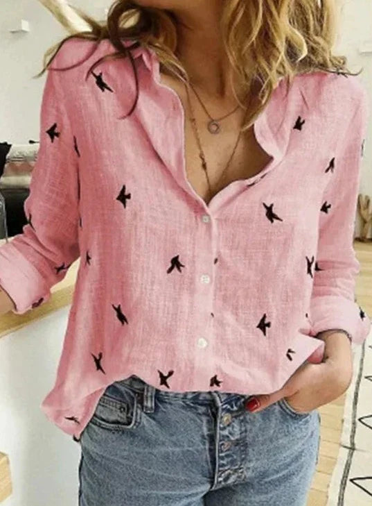 Elegant, casual women's shirt with long sleeves made of cotton