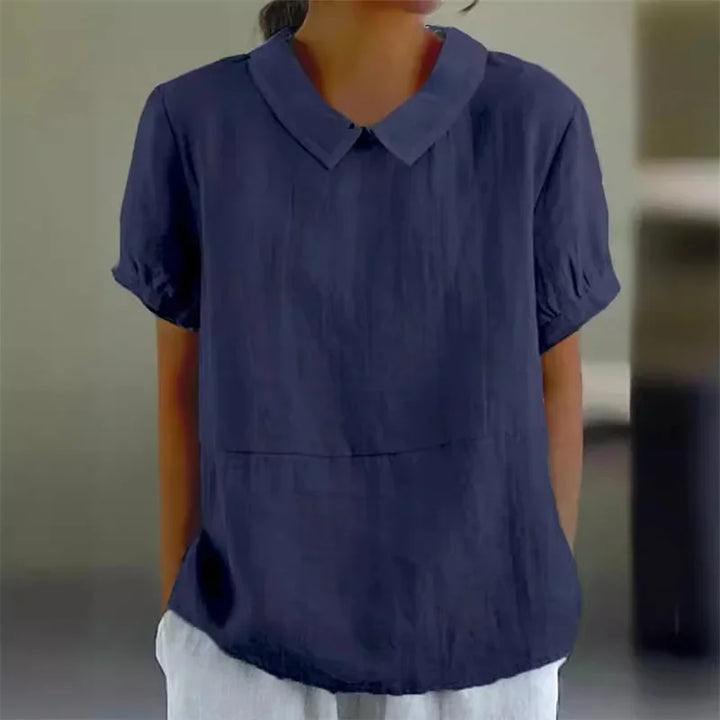 Mune Fashion | Comfortable Cotton Linen Blouse with Peter Pan Collar