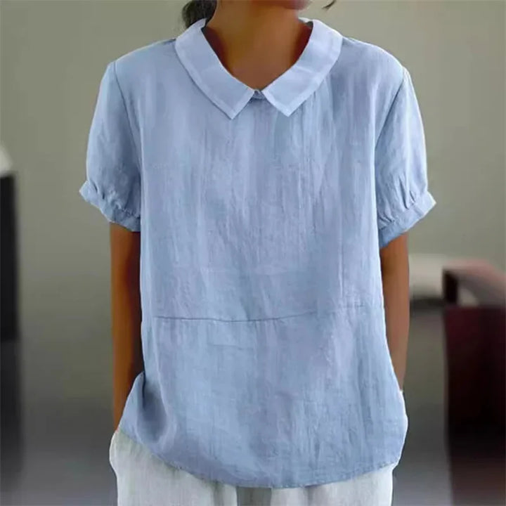 Mune Fashion | Comfortable Cotton Linen Blouse with Peter Pan Collar