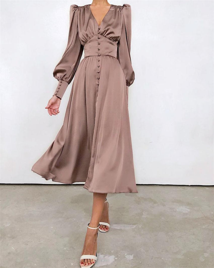 Mune | Elegant Party Dress with V-Neck and Puff Sleeves for Women