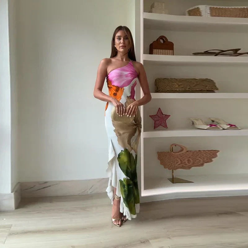 Mune | Elegant Floral One-Shoulder Maxi Dress