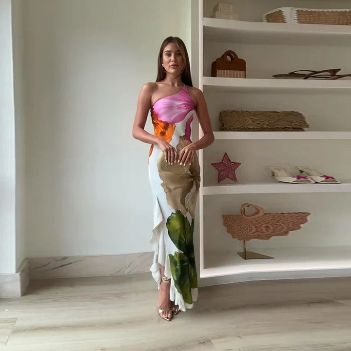 Mune | Elegant Floral One-Shoulder Maxi Dress