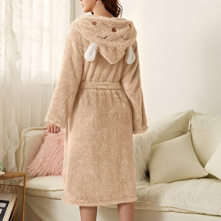 Mune | Casual Autumn Thick Flannel Hooded Bathrobe for Women