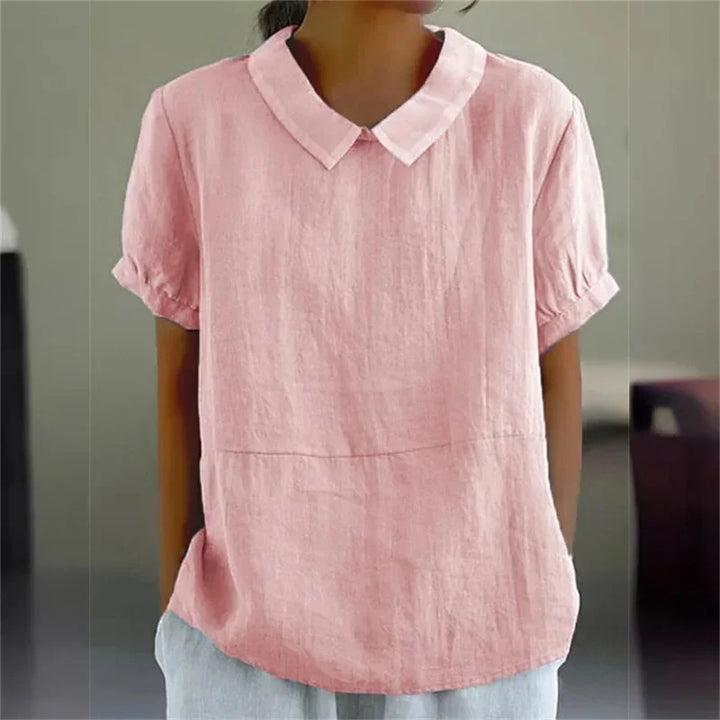 Mune Fashion | Comfortable Cotton Linen Blouse with Peter Pan Collar