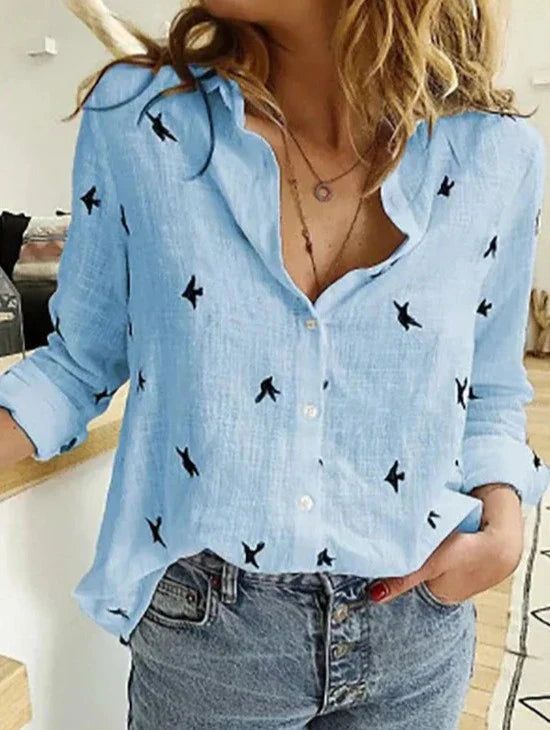 Elegant, casual women's shirt with long sleeves made of cotton