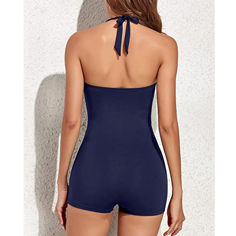 Mune Fashion | Women's Boyleg Swimsuit with Halter Neck & Shaping Effect