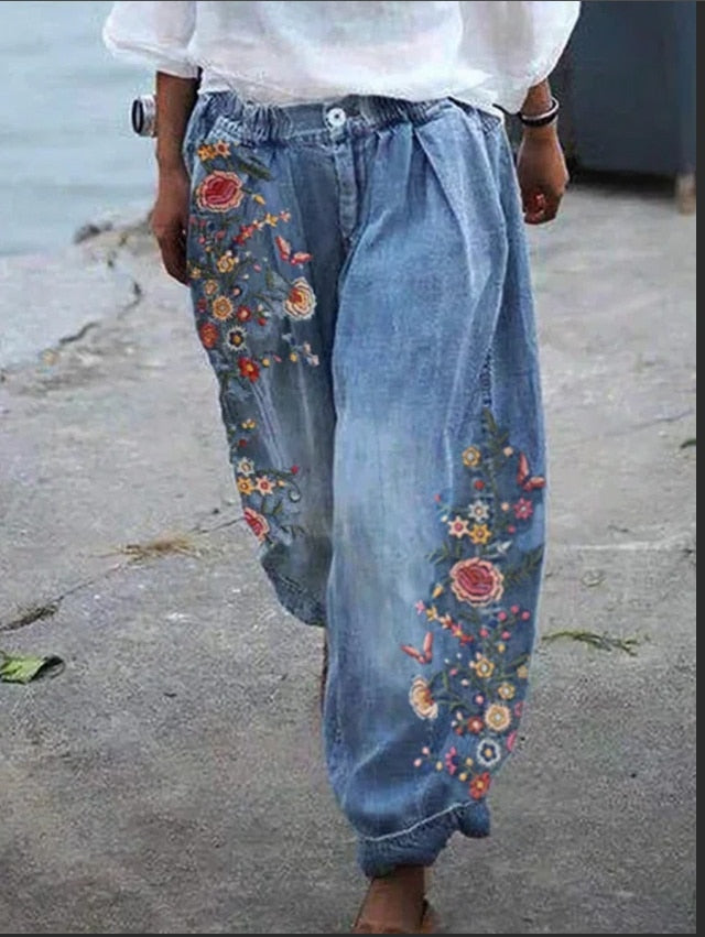 Mune Fashion | Women's Denim Cargo Pants Wide, Loose High-Waist Jeans