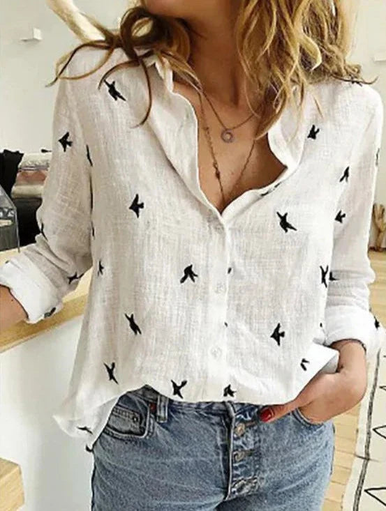 Elegant, casual women's shirt with long sleeves made of cotton