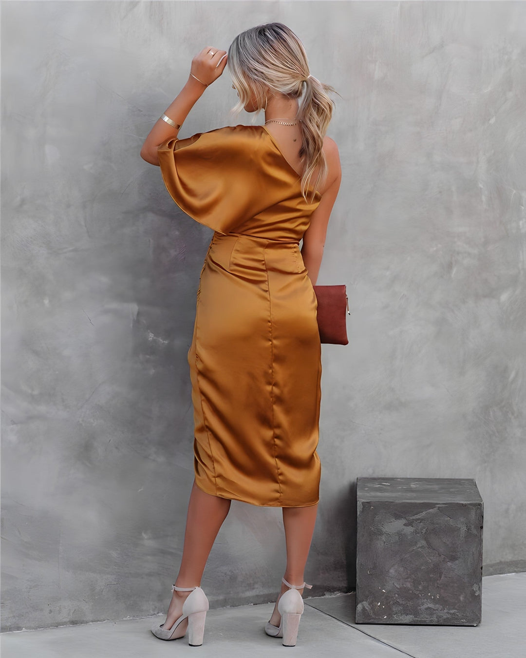Women’s One Shoulder Wrap Midi Dress