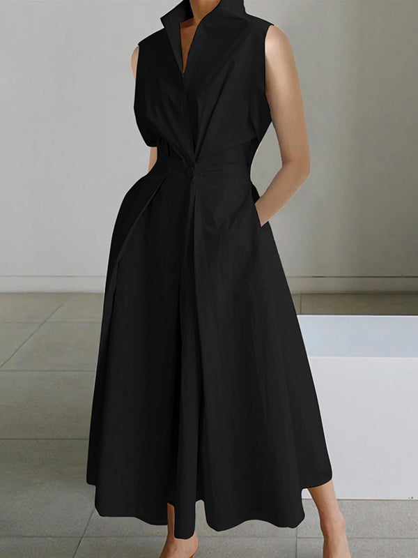 White Shirt Collar Urban Cotton Dress