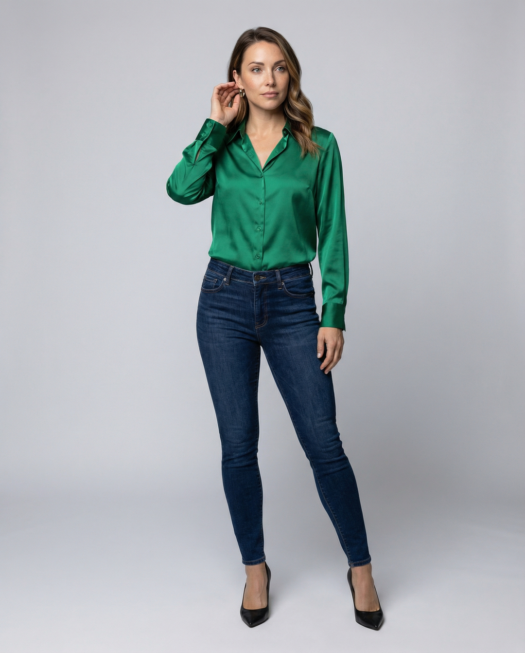 Loose satin blouse women