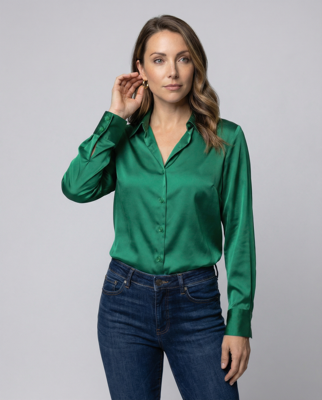 Loose satin blouse women