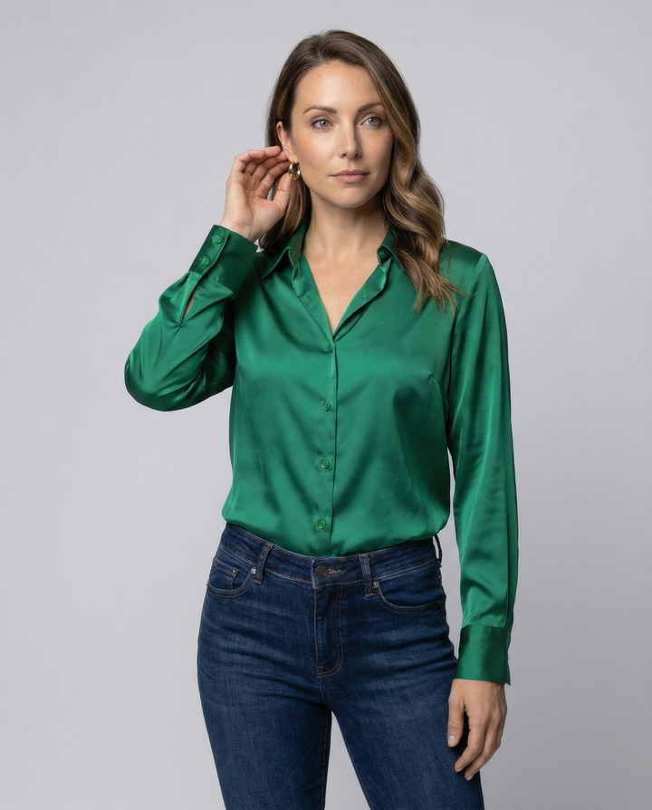Loose satin blouse women