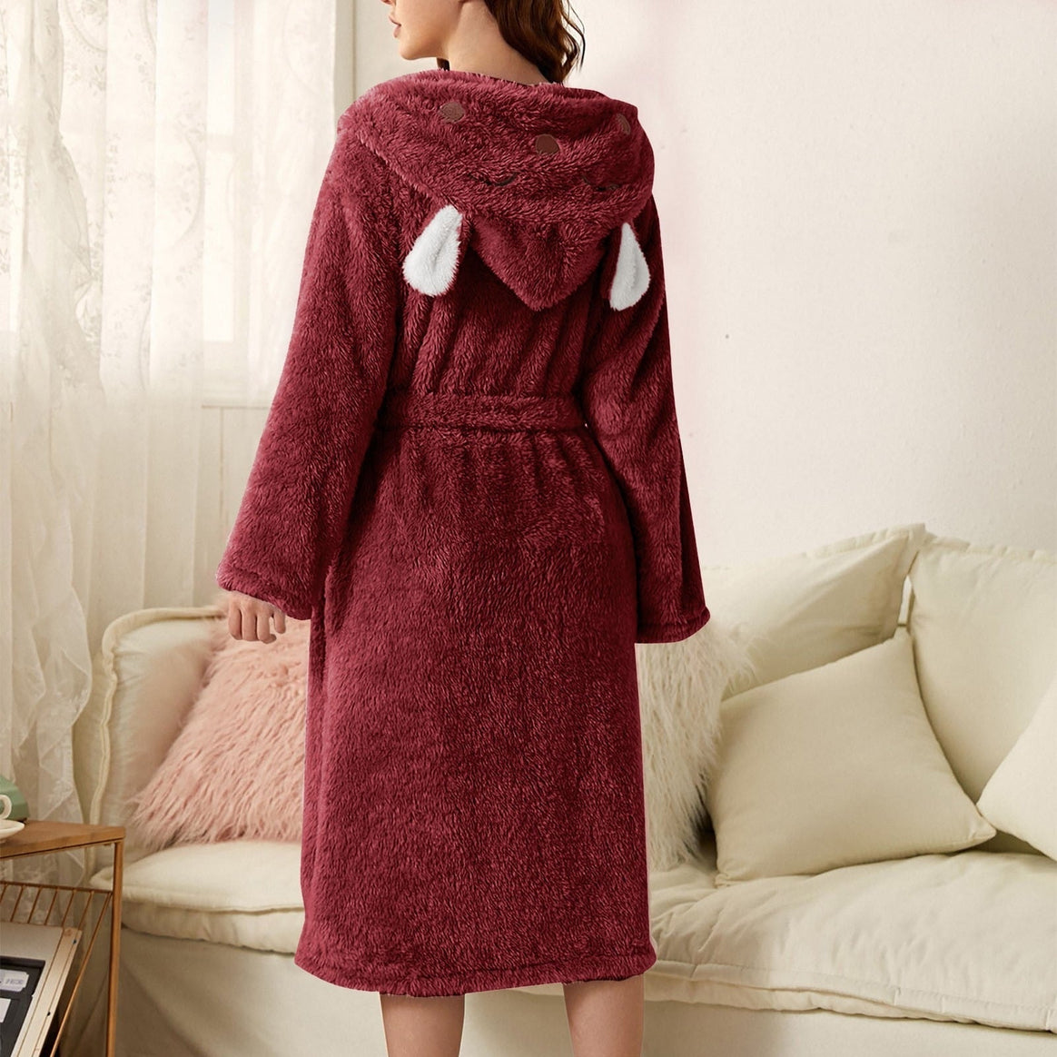 Mune | Casual Autumn Thick Flannel Hooded Bathrobe for Women
