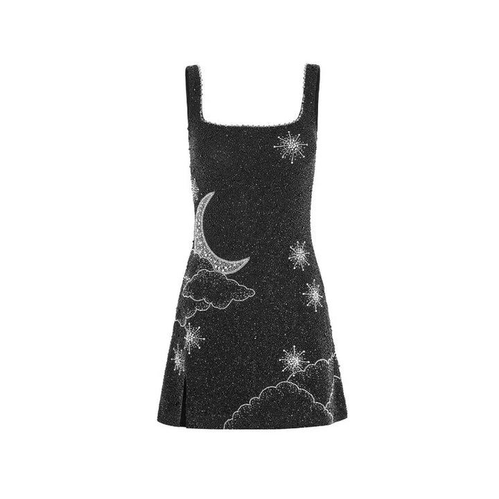 Mune | Celestial Sparkle Mini Dress Party Dress with Moon and Star Decoration