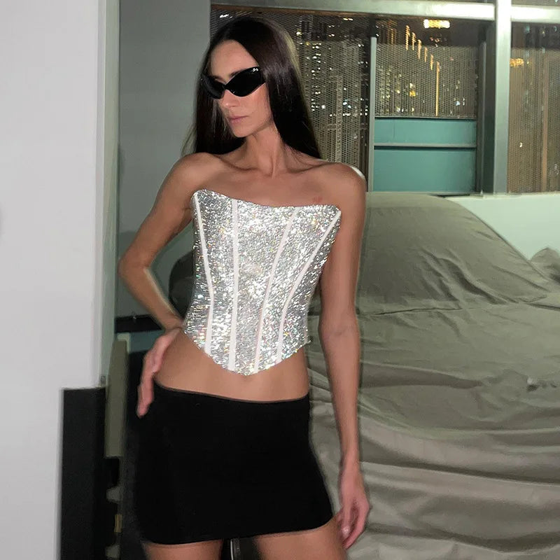 Mune Fashion | Corset Strapless Glitter Top