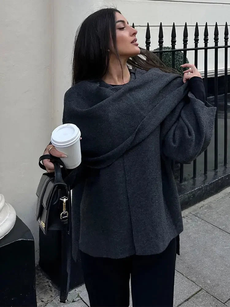 Mune | Knit Cape Coat with Scarf