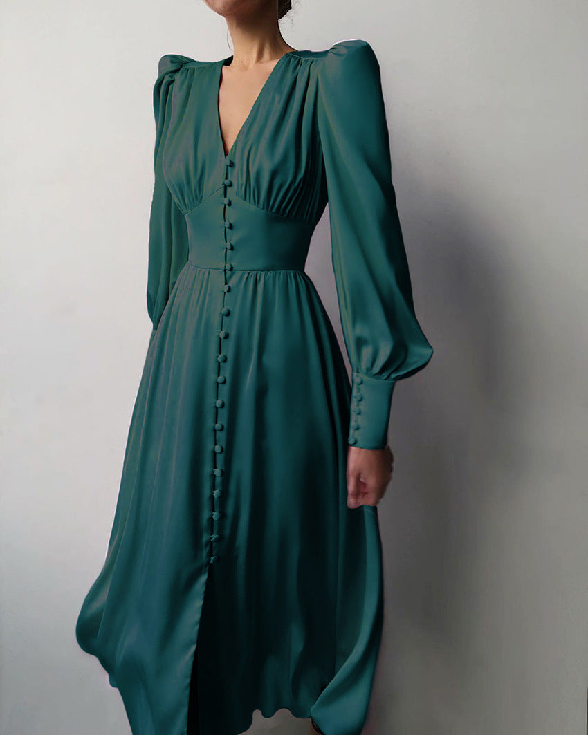 Mune | Elegant Party Dress with V-Neck and Puff Sleeves for Women