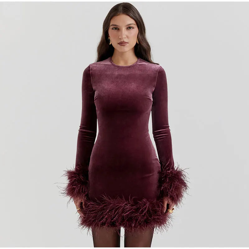 Mune | Elegant Tube Dress With Feather Details On The Sleeves
