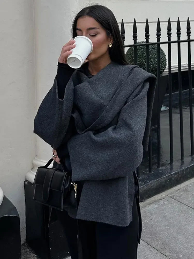Mune | Knit Cape Coat with Scarf