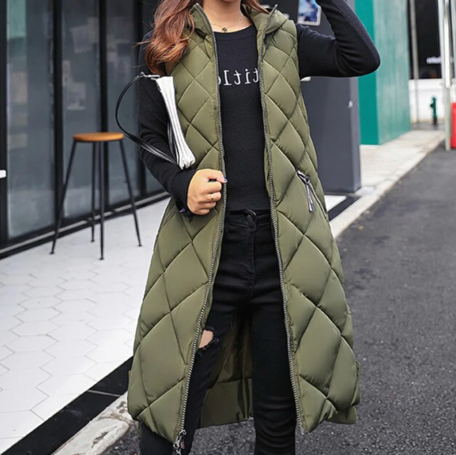 Mune | Long Puffer Style Vest with Hood for Women