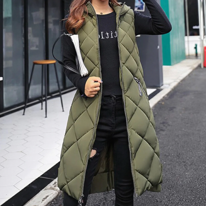 Mune | Long Puffer Style Vest with Hood for Women