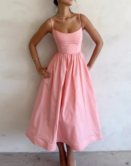 Midi dress with spaghetti straps