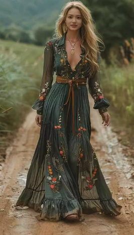 Boho Maxi Dress with V-Neck | Mune Fashion
