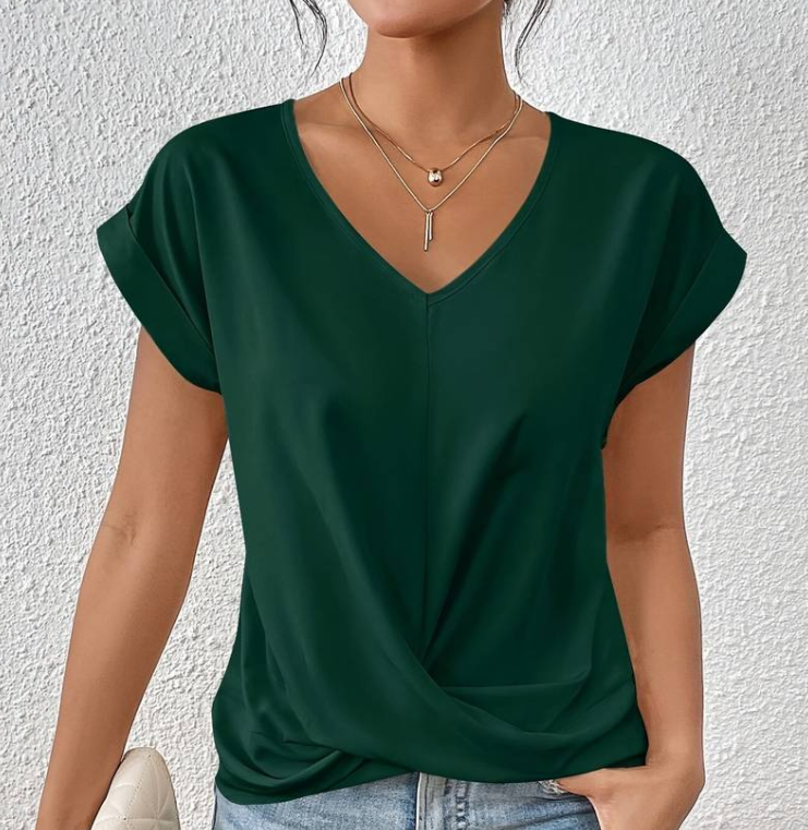 Mune Fashion | Women's V Neck Blouse with Short Sleeves