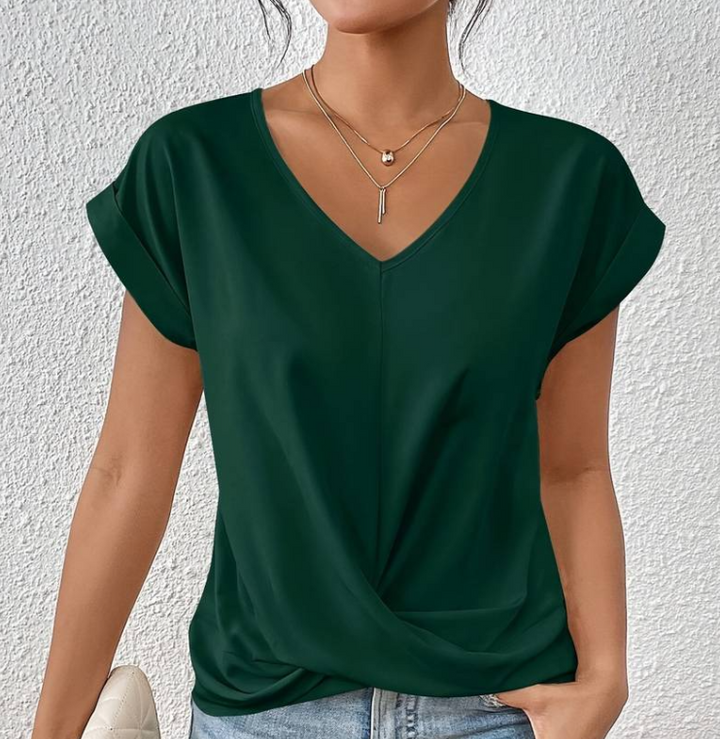 Mune Fashion | Women's V Neck Blouse with Short Sleeves