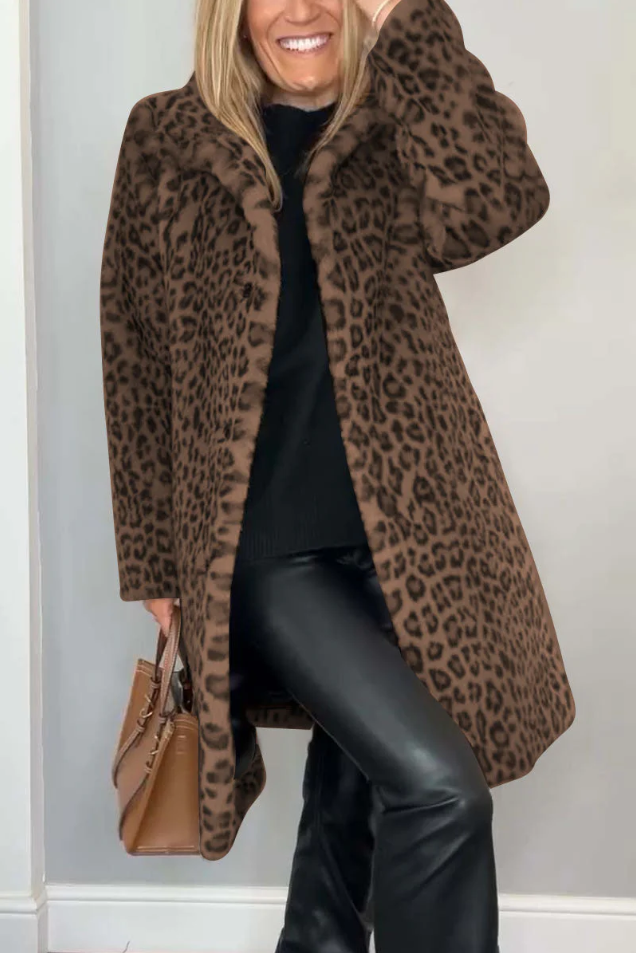 Mune | Classic Ladies Winter Coat with Leopard Print