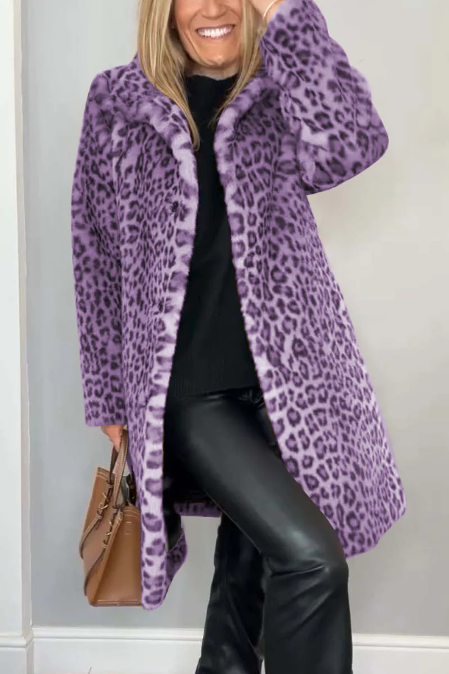Mune | Classic Ladies Winter Coat with Leopard Print