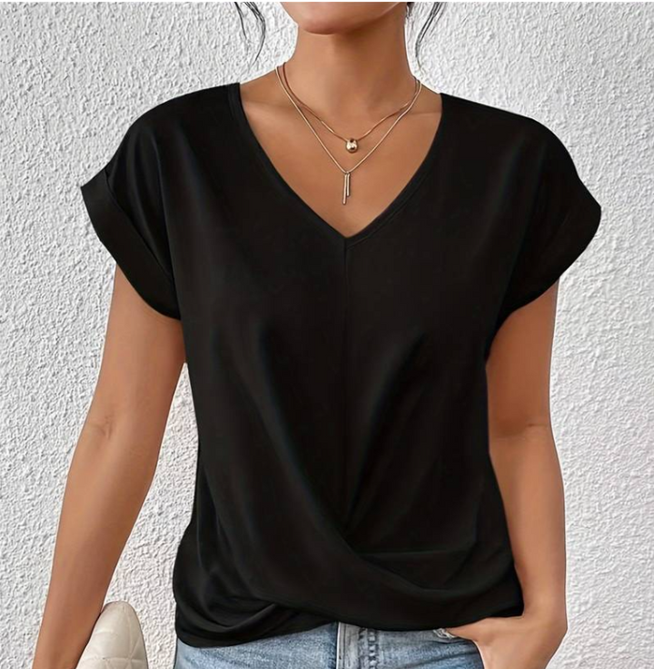 Mune Fashion | Women's V Neck Blouse with Short Sleeves