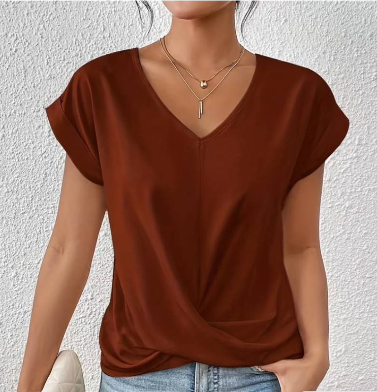 Mune Fashion | Women's V Neck Blouse with Short Sleeves