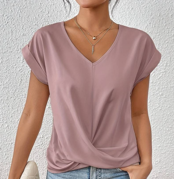 Mune Fashion | Women's V Neck Blouse with Short Sleeves