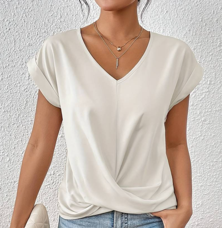 Mune Fashion | Women's V Neck Blouse with Short Sleeves
