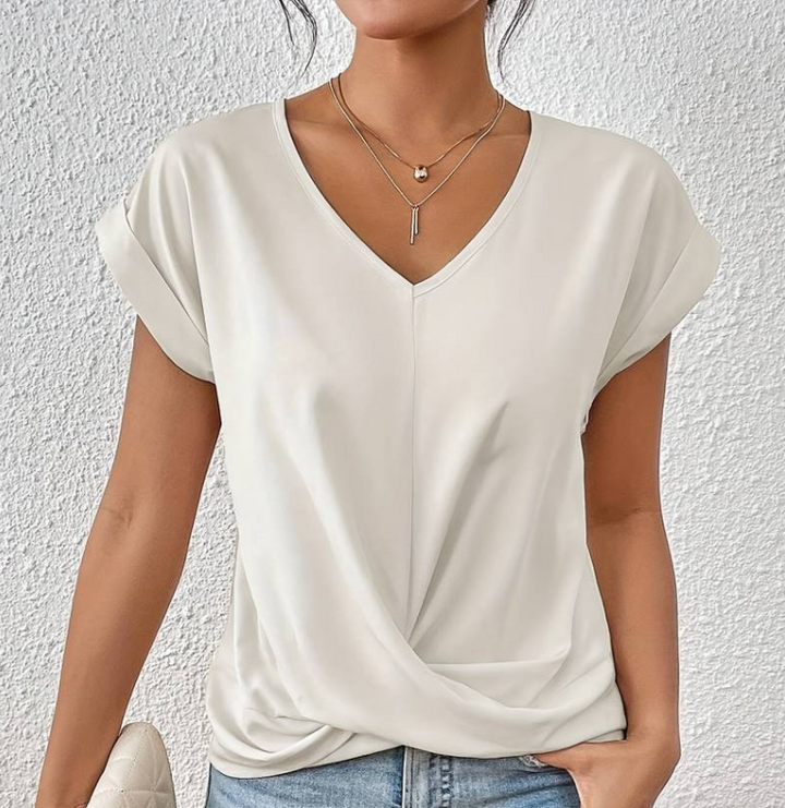 Mune Fashion | Women's V Neck Blouse with Short Sleeves