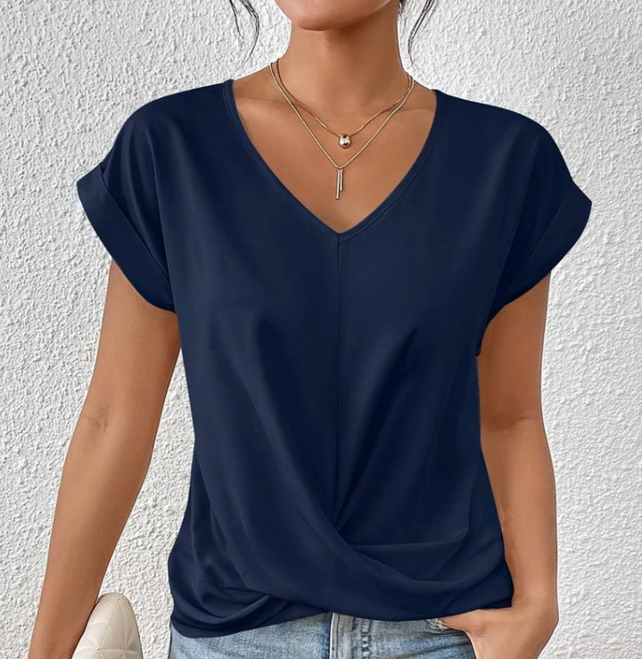 Mune Fashion | Women's V Neck Blouse with Short Sleeves