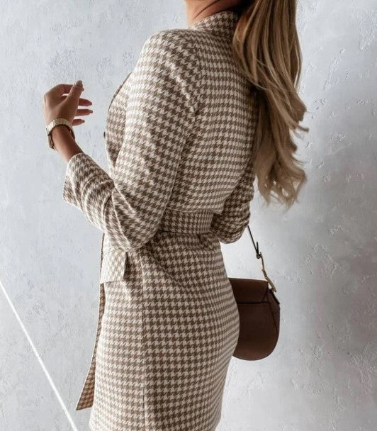 Mune | checkered waistcoat dress with double row of buttons and belt