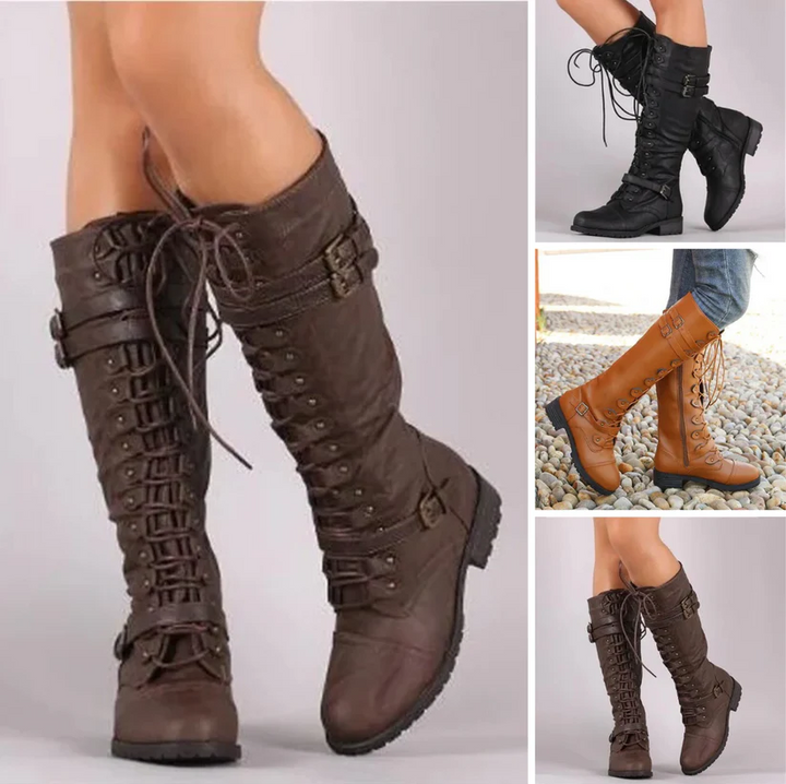 Mune | Retro Lace-Up Boots with Buckle