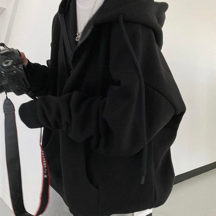 Mune | Zip-up Oversized Solid Pocket Hooded Long Sleeve Loose Baseball Jacket